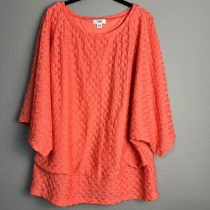 Cato Peplum‎ Coral Crocheted Textured Blouse Dolman Sleeve Top Plus Size 18/20W